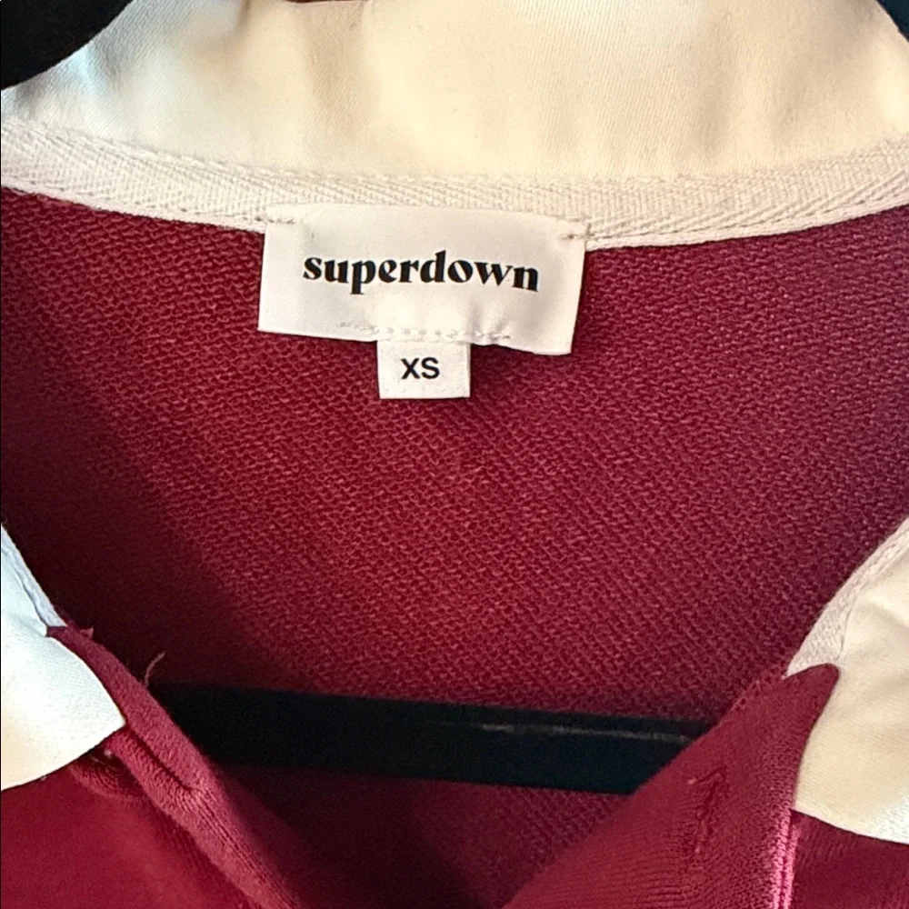 Superdown Julet Cropped Rugby Polo Top in Burgundy, Gray & White - Picture 3 of 9
